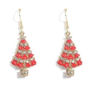 Gold Christmas tree with rhinestones earrings